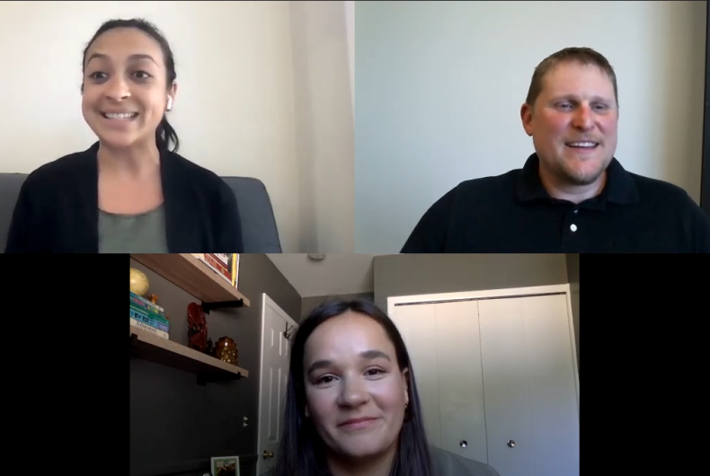 Samia Zaidi, Daniel Motta, and Laura Tollis talk on Zoom.