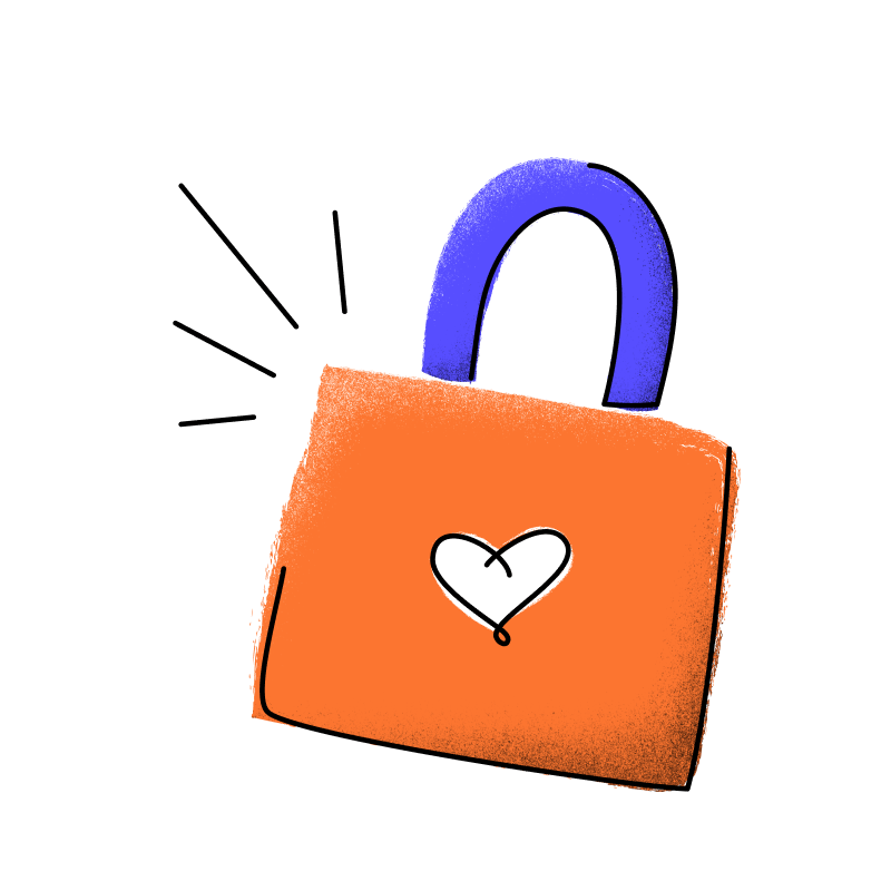 a graphic illustration of a lock with a heart shaped key hole