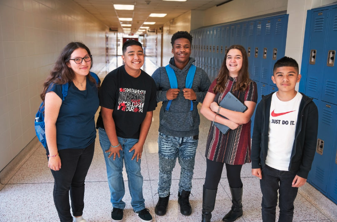 Students in a school corridor