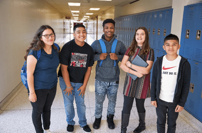 Students in a school corridor