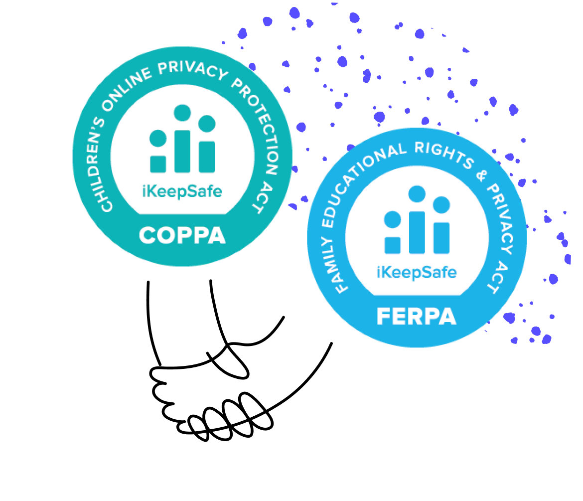 The logos for COPPA and FERPA with a handshake illustration